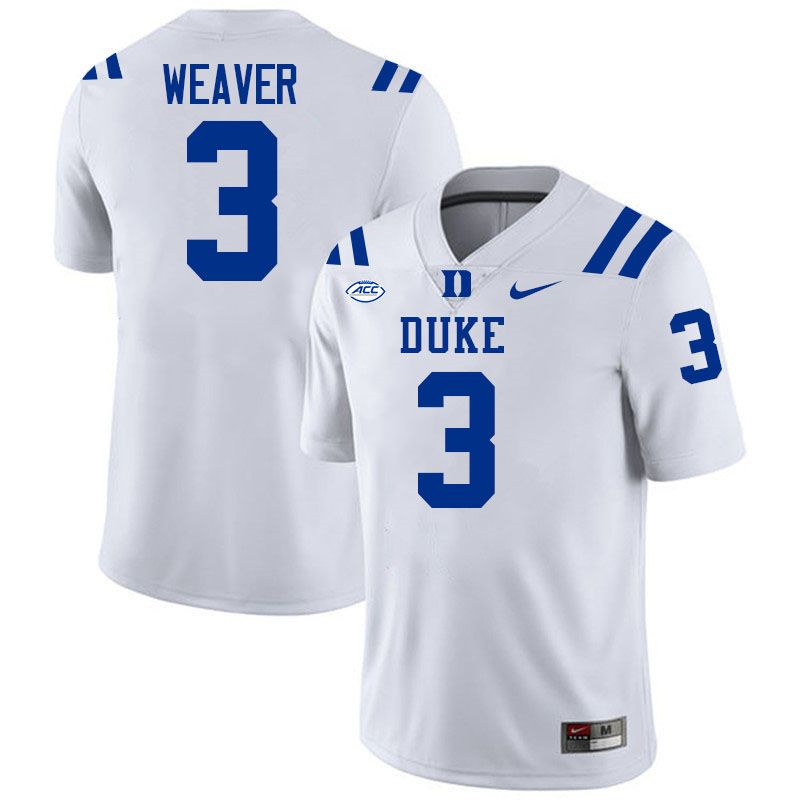 Duke Blue Devils #3 Caleb Weaver College Football Jersey Stitched-White
